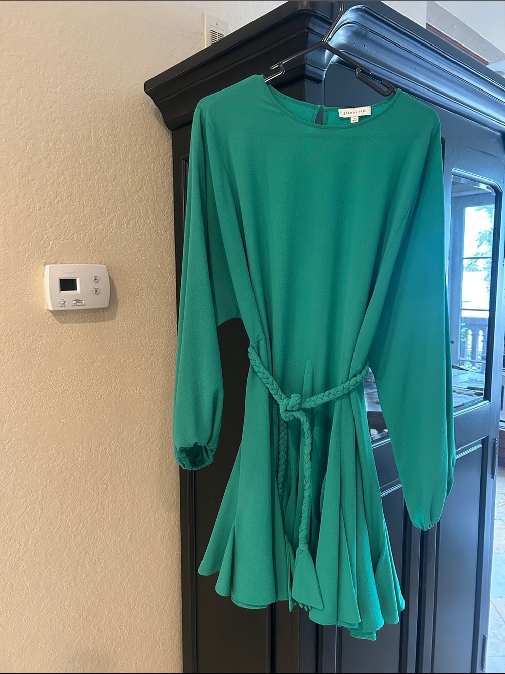 Gianni Bini Emerald Green Long-Sleeve Belted Mini Dress Small